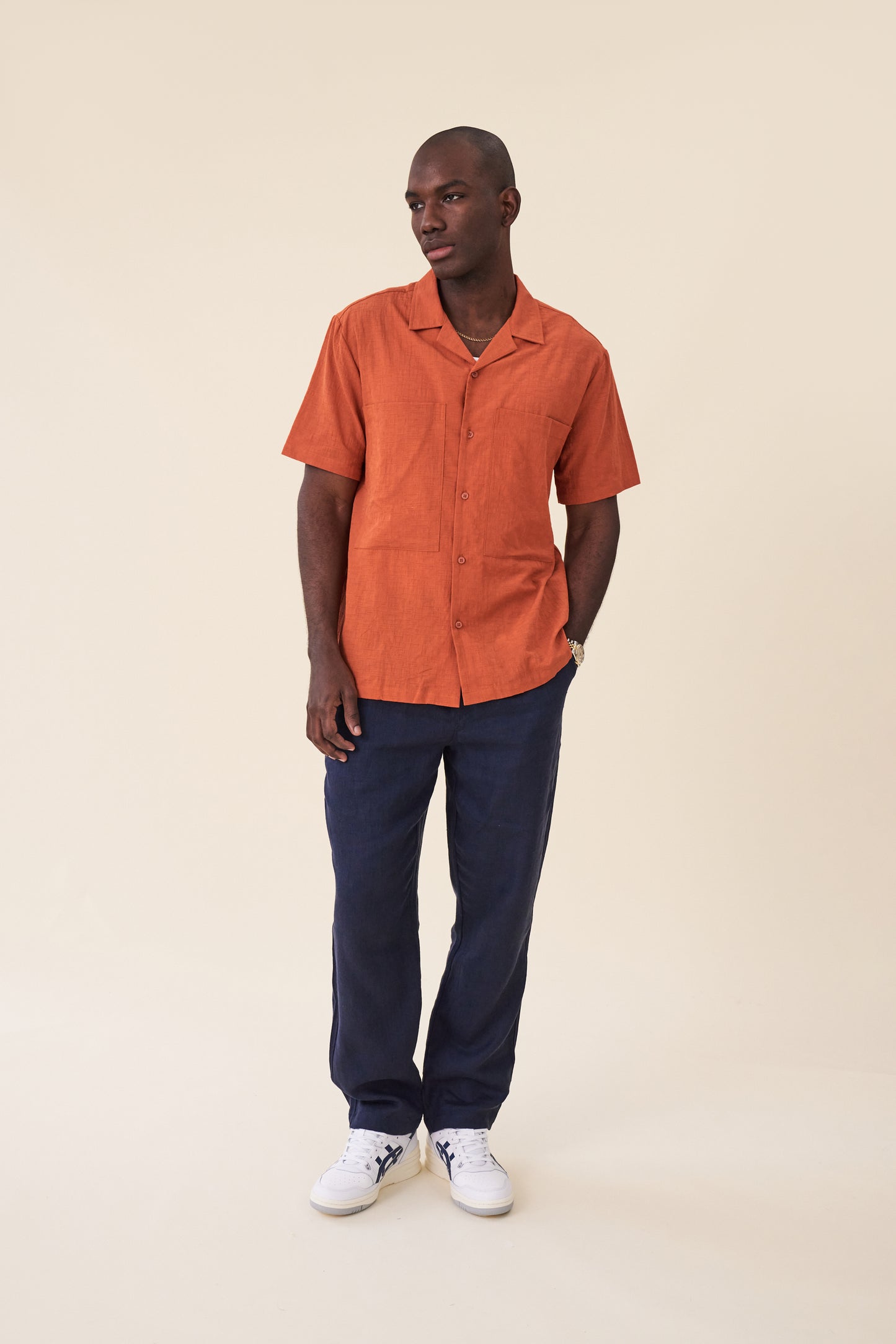 ORANGE OVERSIZED TEXTURED COTTON SHIRT