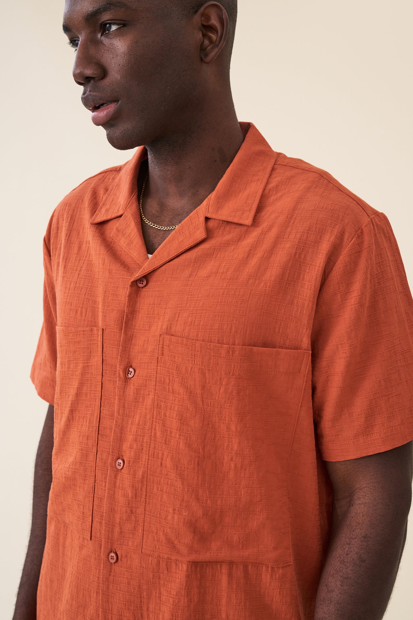 ORANGE OVERSIZED TEXTURED COTTON SHIRT