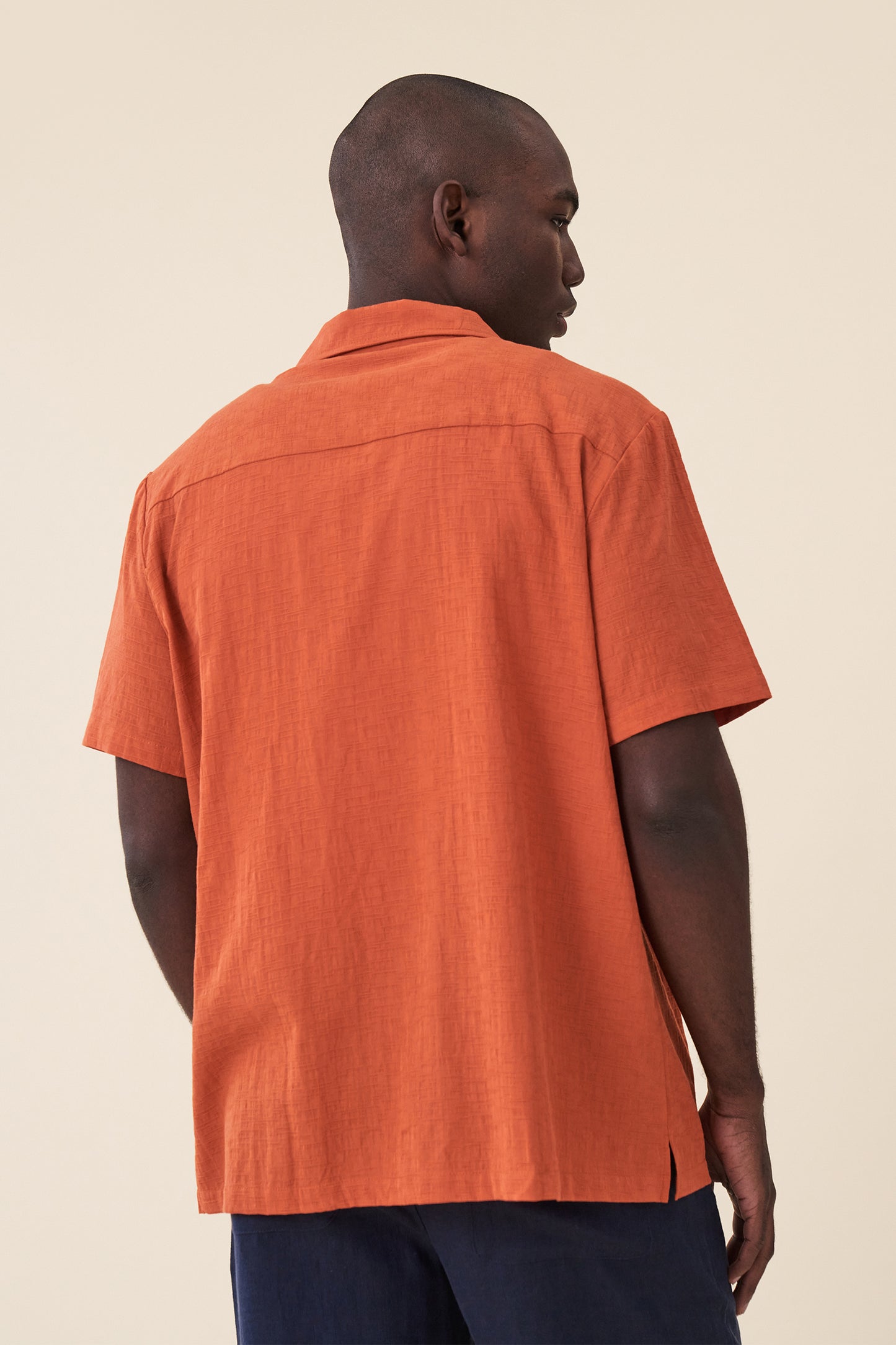 ORANGE OVERSIZED TEXTURED COTTON SHIRT