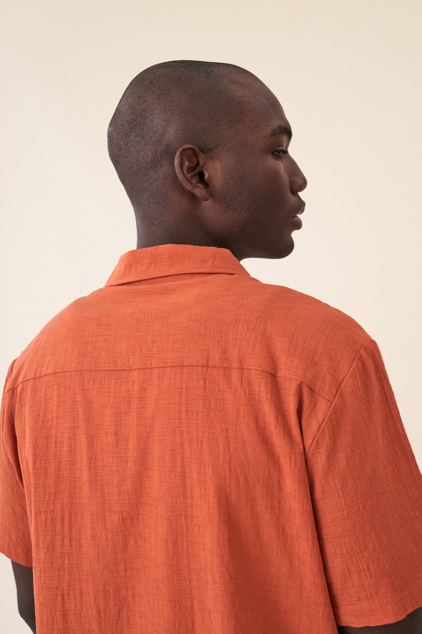 ORANGE OVERSIZED TEXTURED COTTON SHIRT