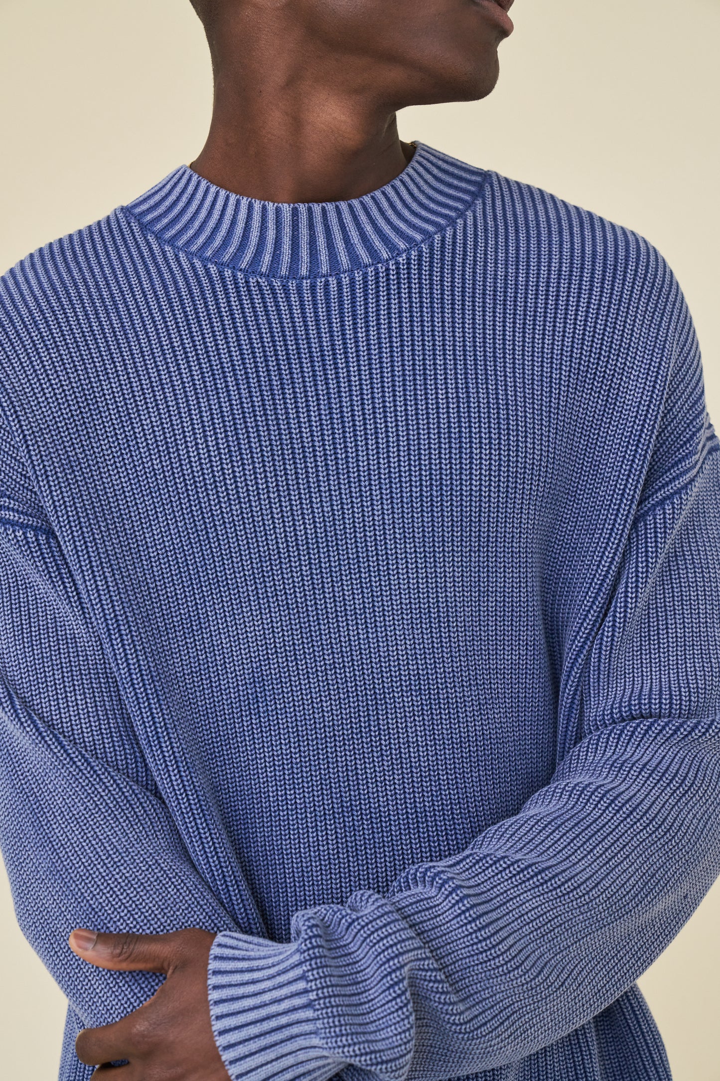 FISHERMAN RIBBED KNIT SWEATER - ACID WASHED NAVY