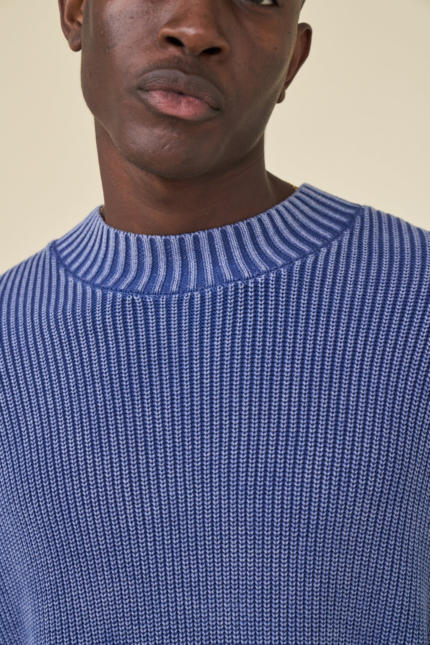 FISHERMAN RIBBED KNIT SWEATER - ACID WASHED NAVY