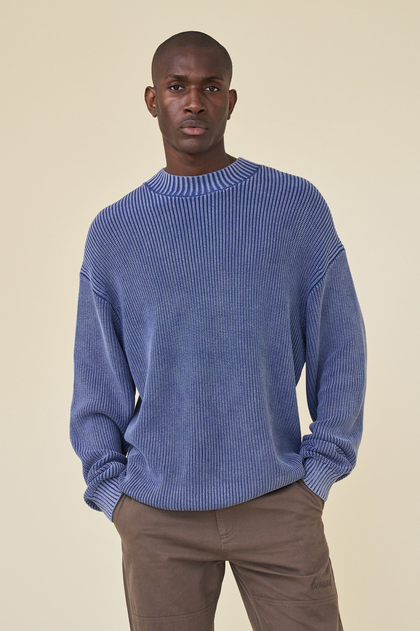 FISHERMAN RIBBED KNIT SWEATER - ACID WASHED NAVY