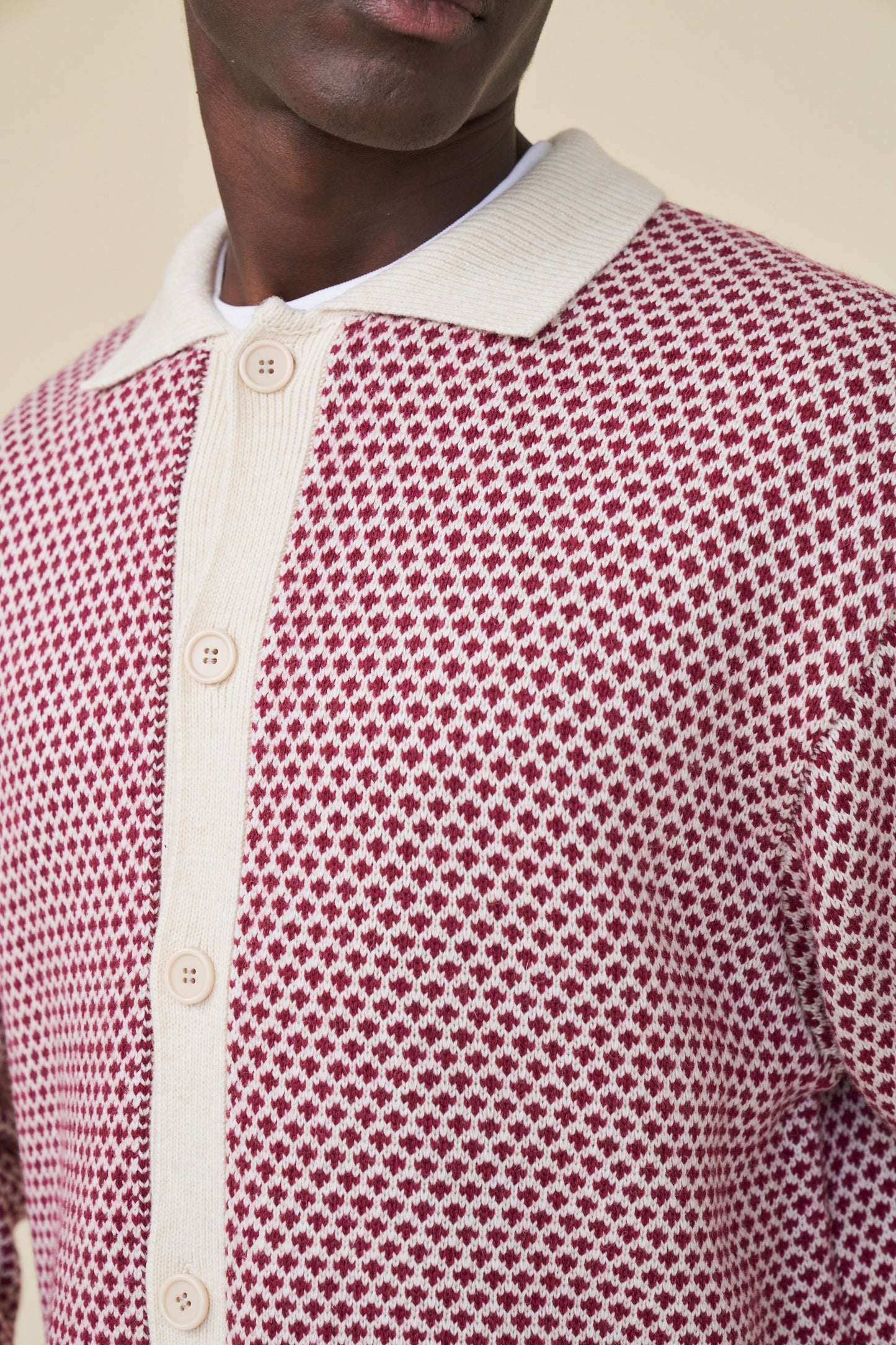 POLKA RETRO BUTTON KNIT - CHERRY