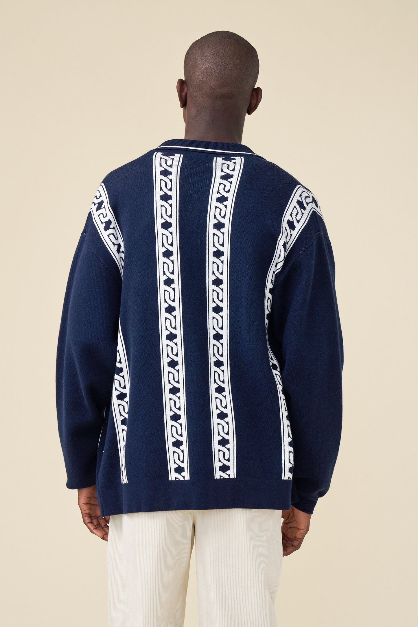 CHAIN FULL ZIP KNIT POLO - NAVY