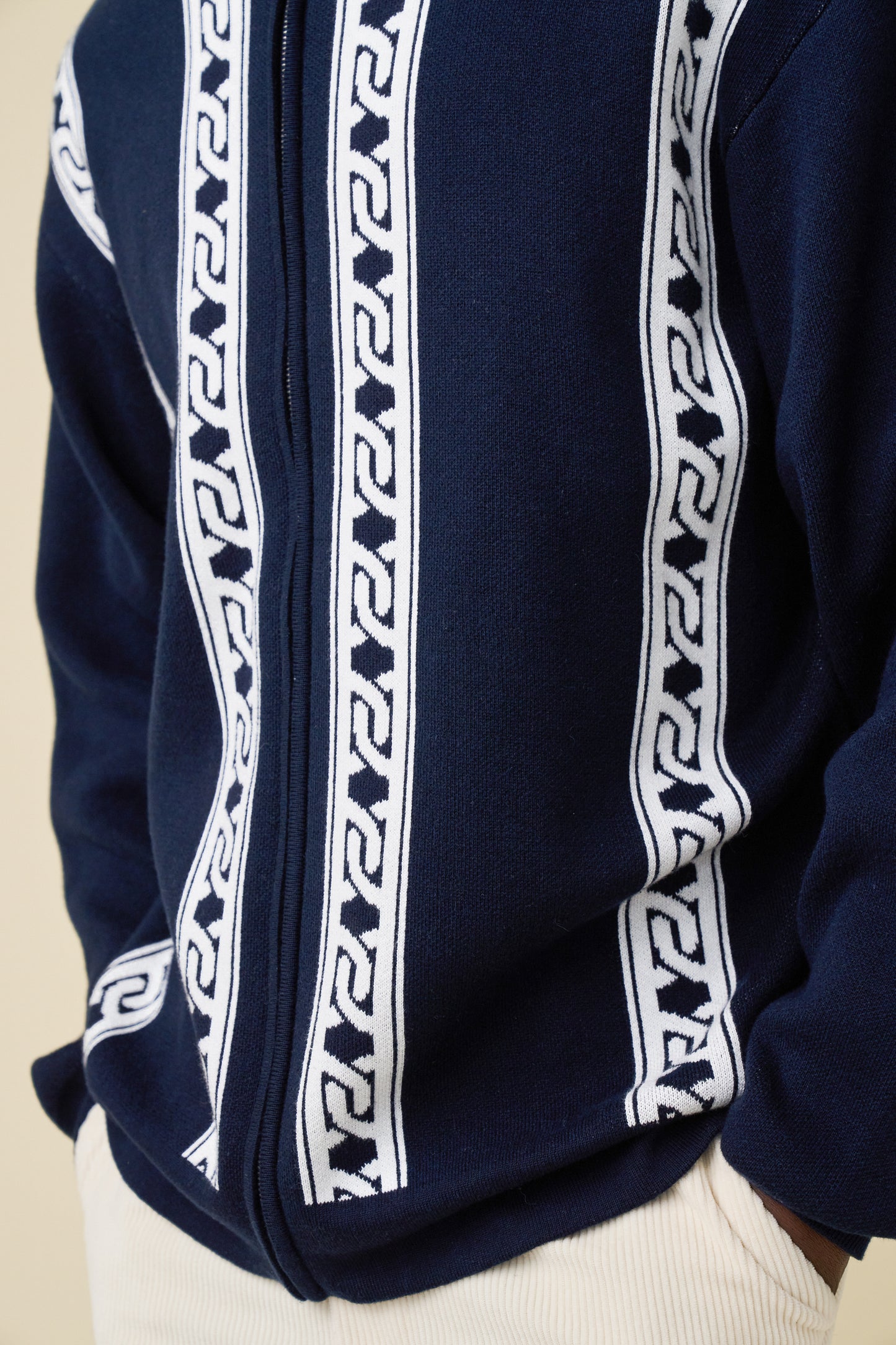 CHAIN FULL ZIP KNIT POLO - NAVY