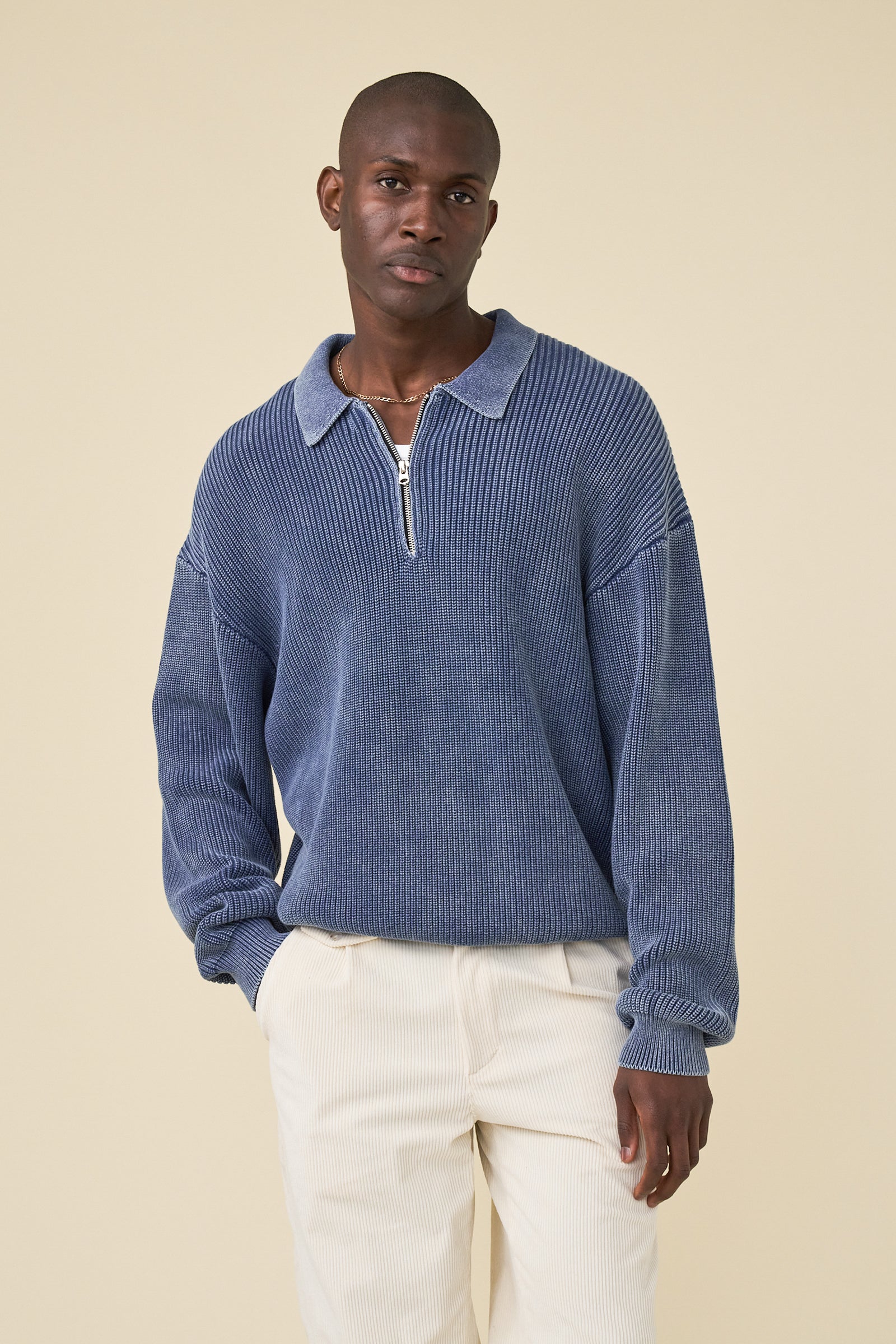 NAVY ACID WASHED HALF ZIP KNIT PULLOVER – bound