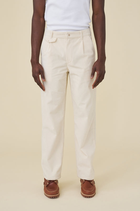 WIDE LEG CORDUROY TROUSER - LIGHT CREAM