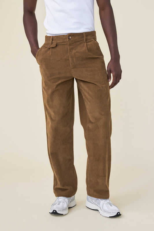 WIDE LEG CORDUROY TROUSER - PECAN BROWN