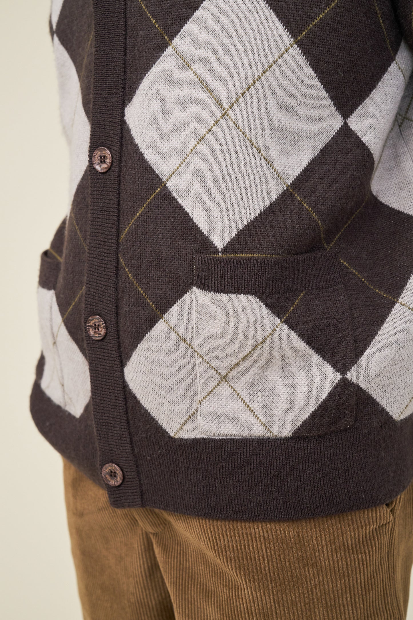 CHECK WOOL GRANDAD CARDIGAN