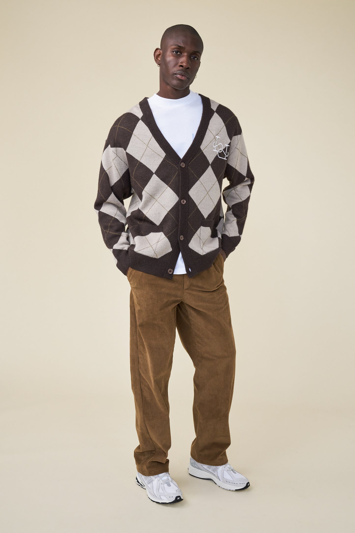 CHECK WOOL GRANDAD CARDIGAN