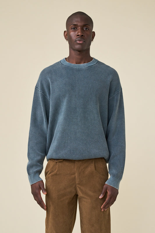 ACID WASHED CREWNECK SWEATER - AGAVE