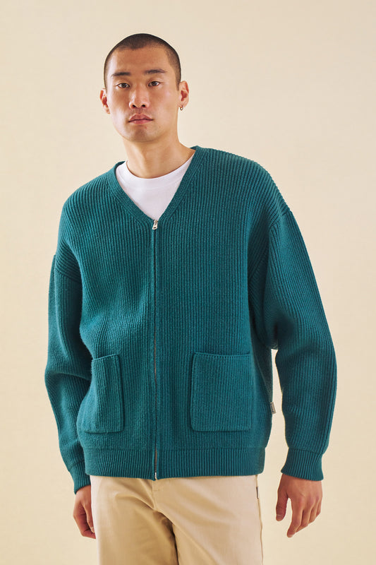 TEAL HEAVY KNITTED CARDIGAN