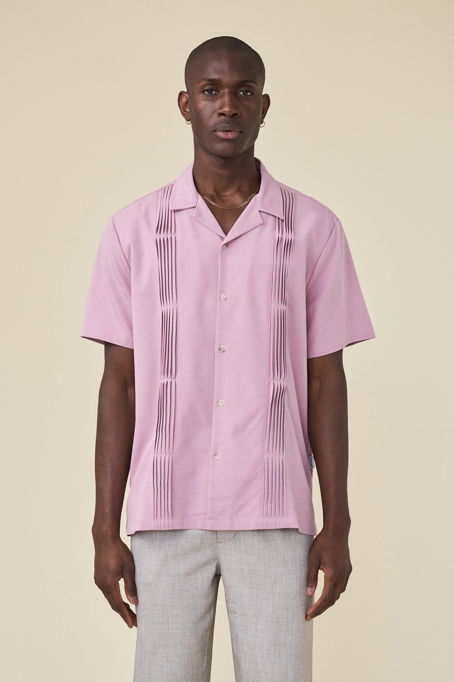 STRIKER PLEATED BOWLING SHIRT - ROSE TENCEL