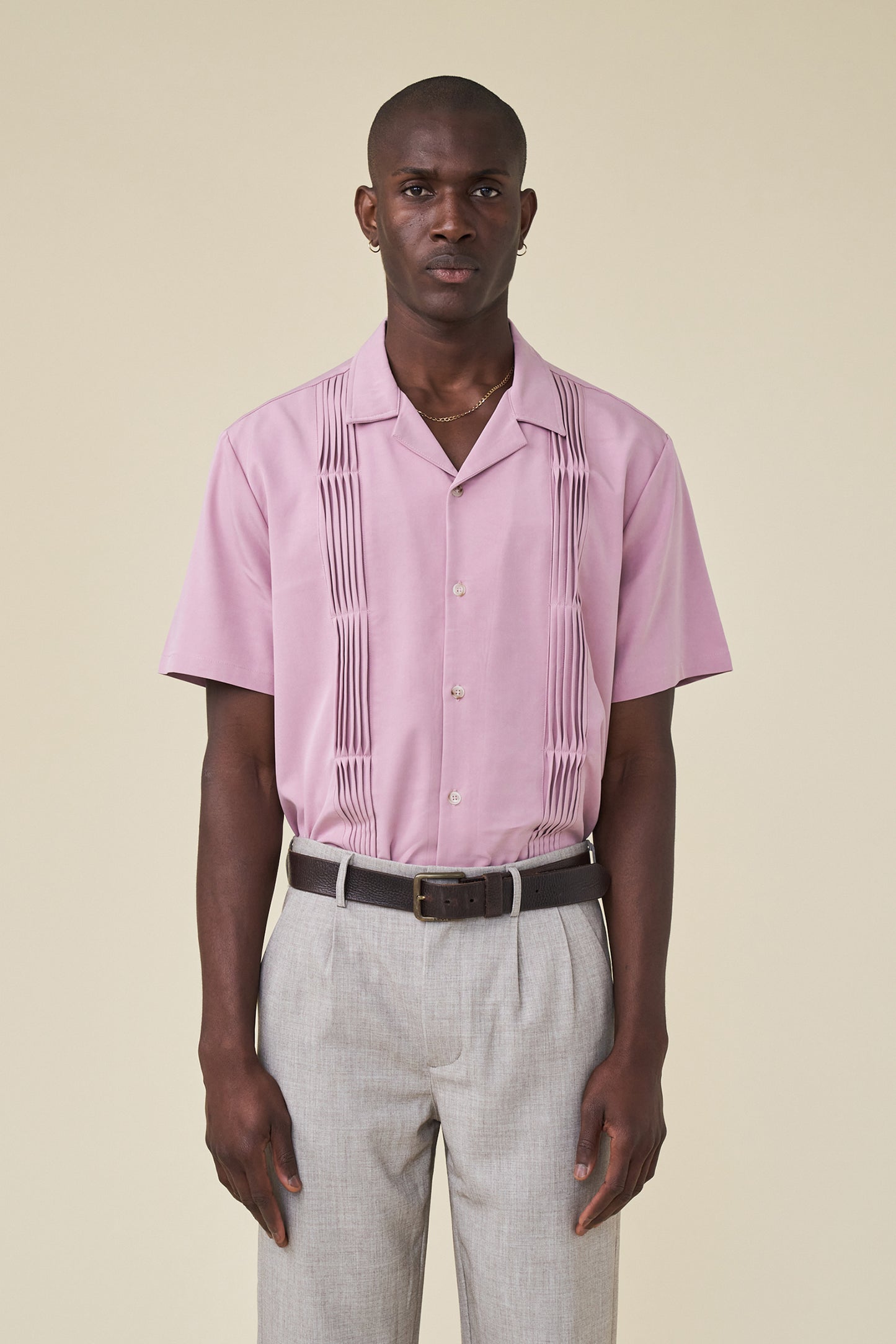 STRIKER PLEATED BOWLING SHIRT - ROSE TENCEL