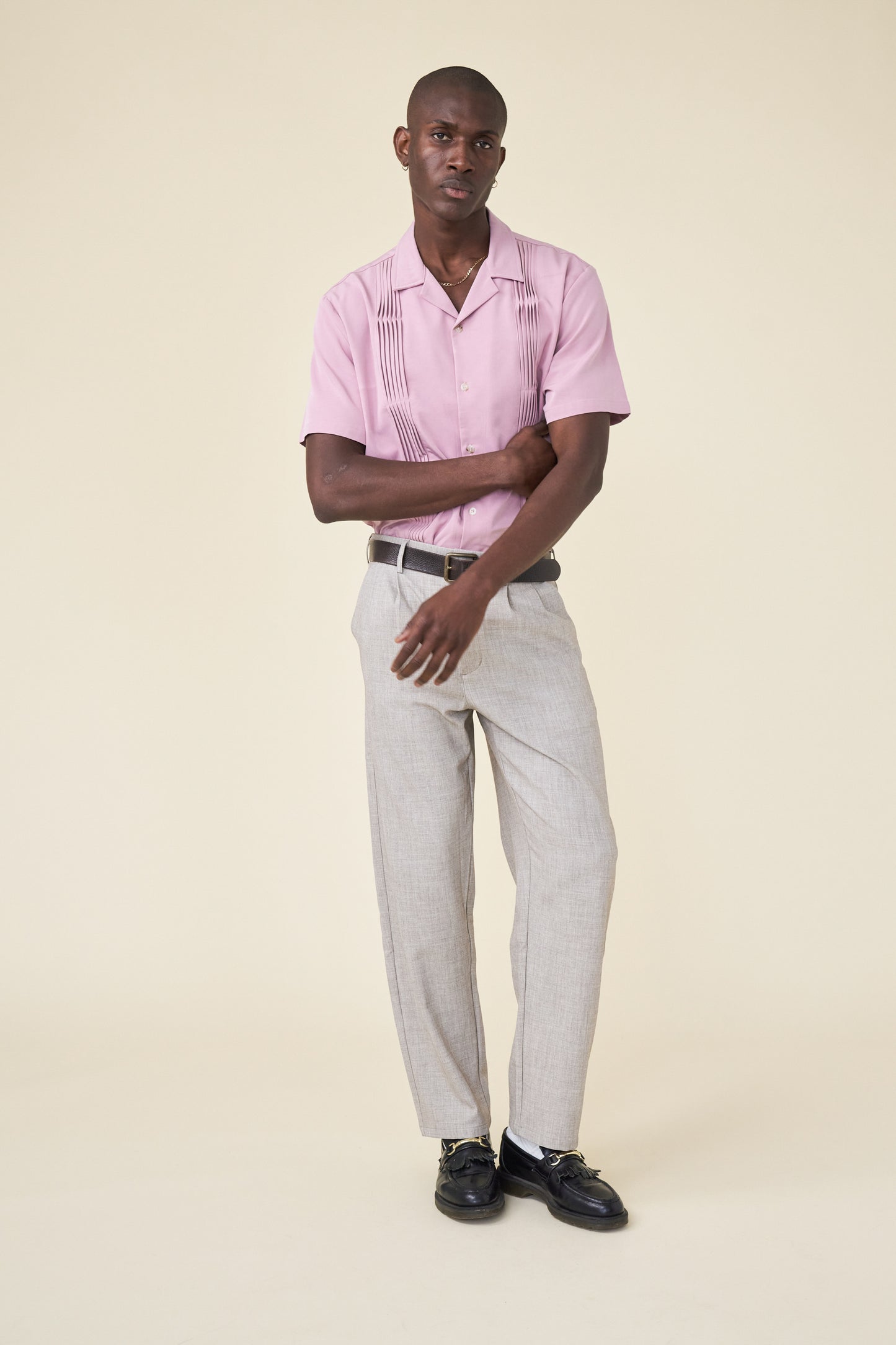 STRIKER PLEATED BOWLING SHIRT - ROSE TENCEL