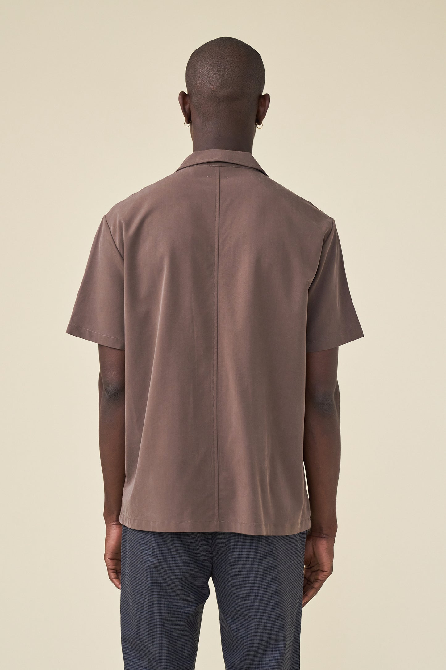 STRIKER PLEATED BOWLING SHIRT - WALNUT TENCEL