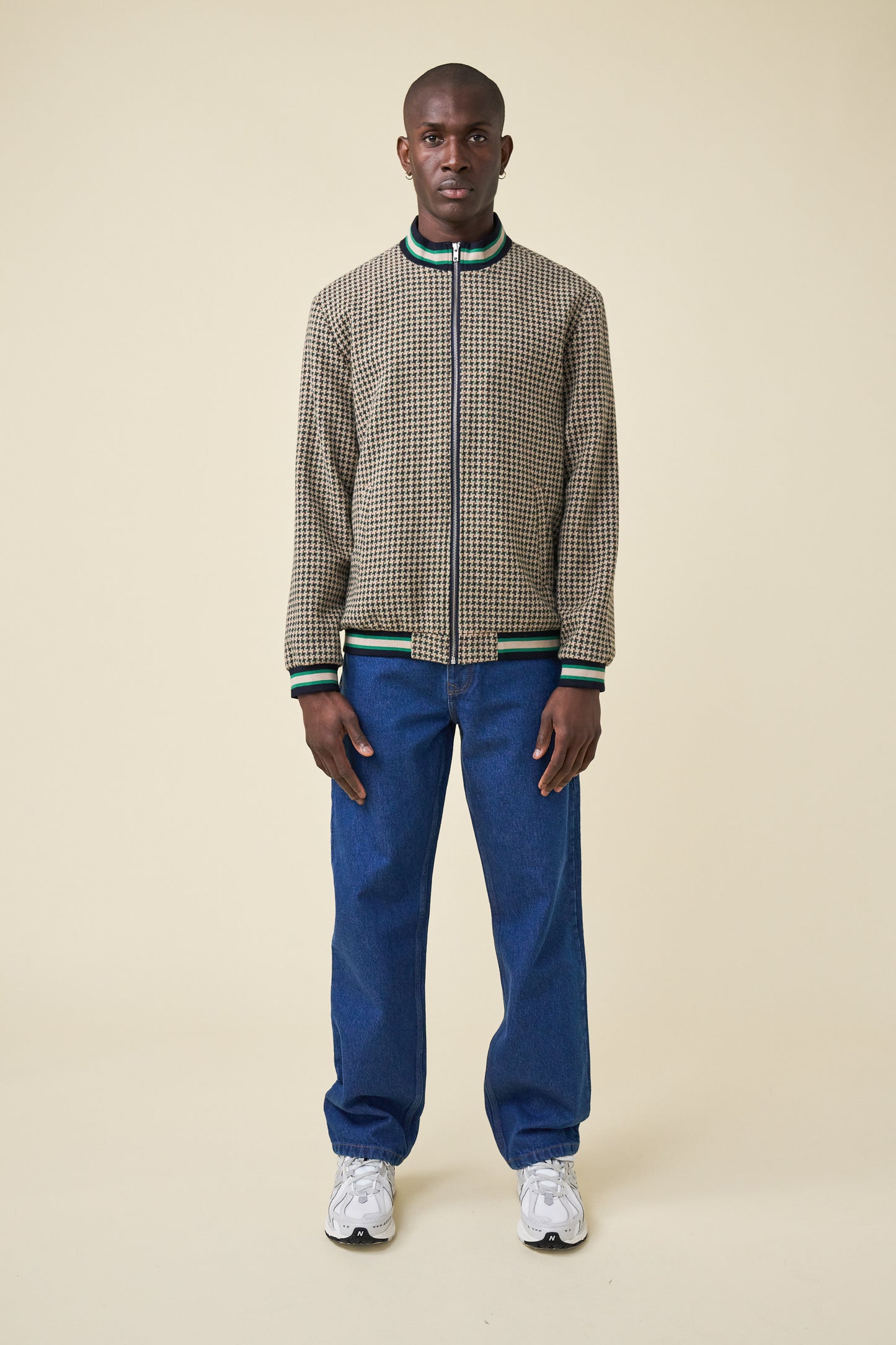 SUTTON DOGTOOTH ZIP BOMBER JACKET