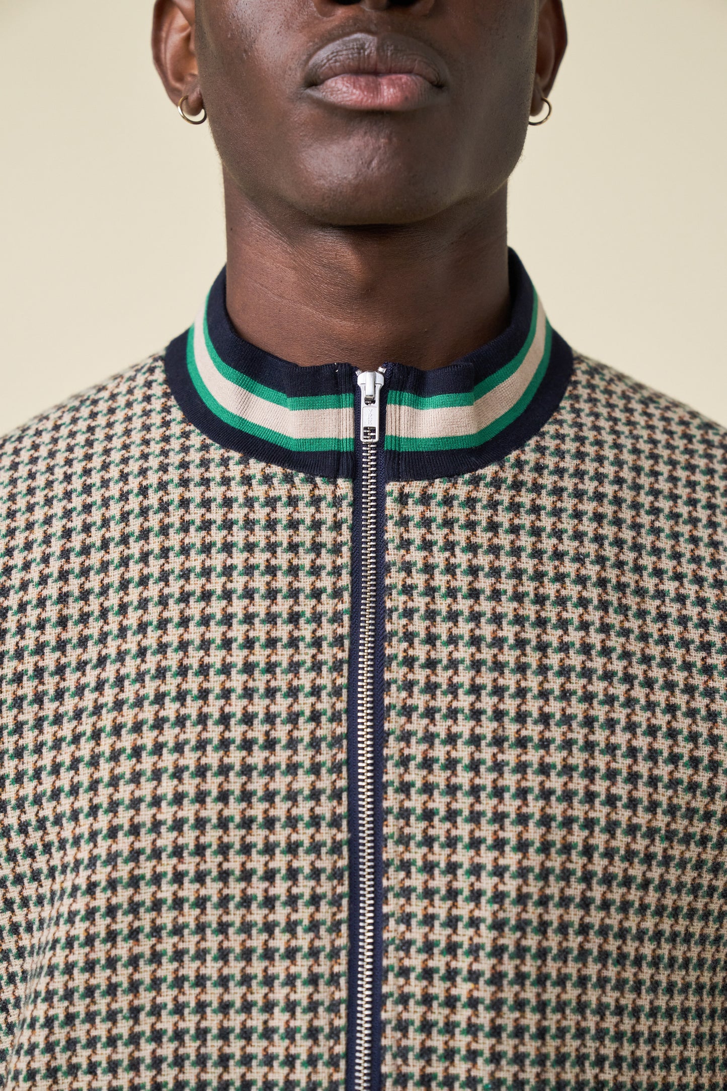 SUTTON DOGTOOTH ZIP BOMBER JACKET