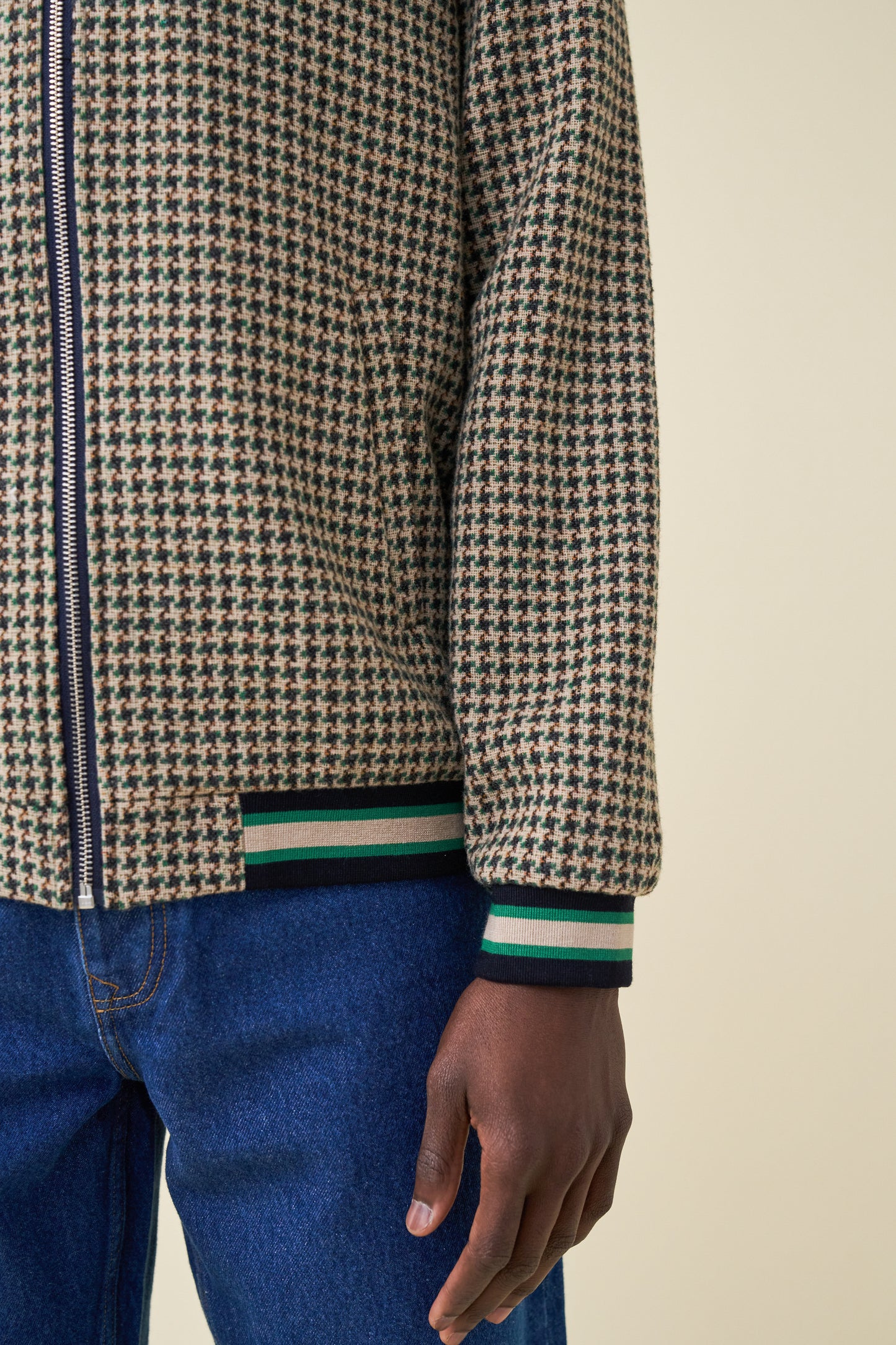 SUTTON DOGTOOTH ZIP BOMBER JACKET