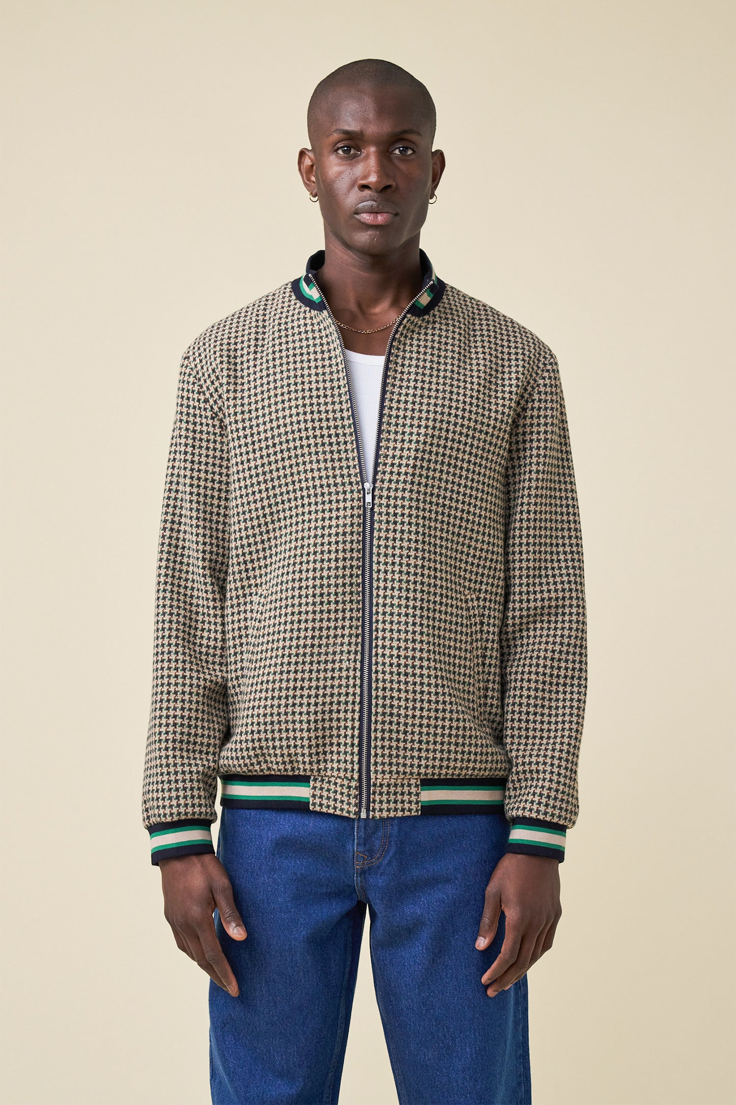 SUTTON DOGTOOTH ZIP BOMBER JACKET