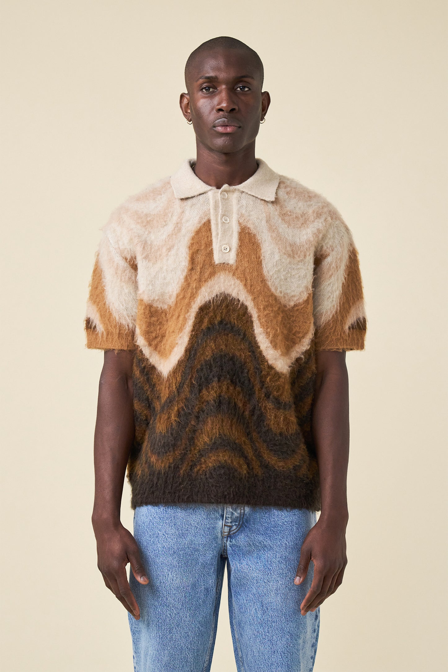 70S HEAVY KNIT FLUFFY POLO - TOFFEE BLEND