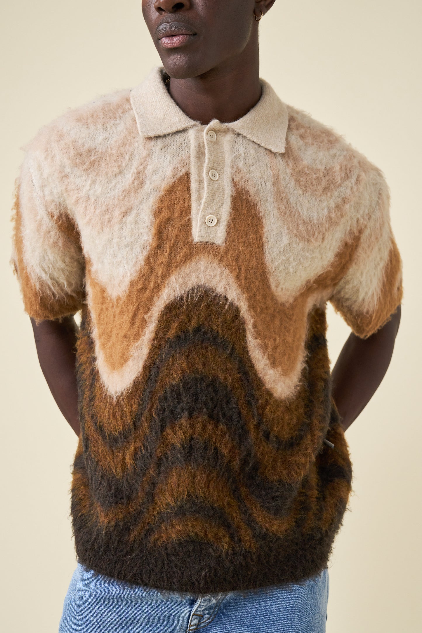 70S HEAVY KNIT FLUFFY POLO - TOFFEE BLEND