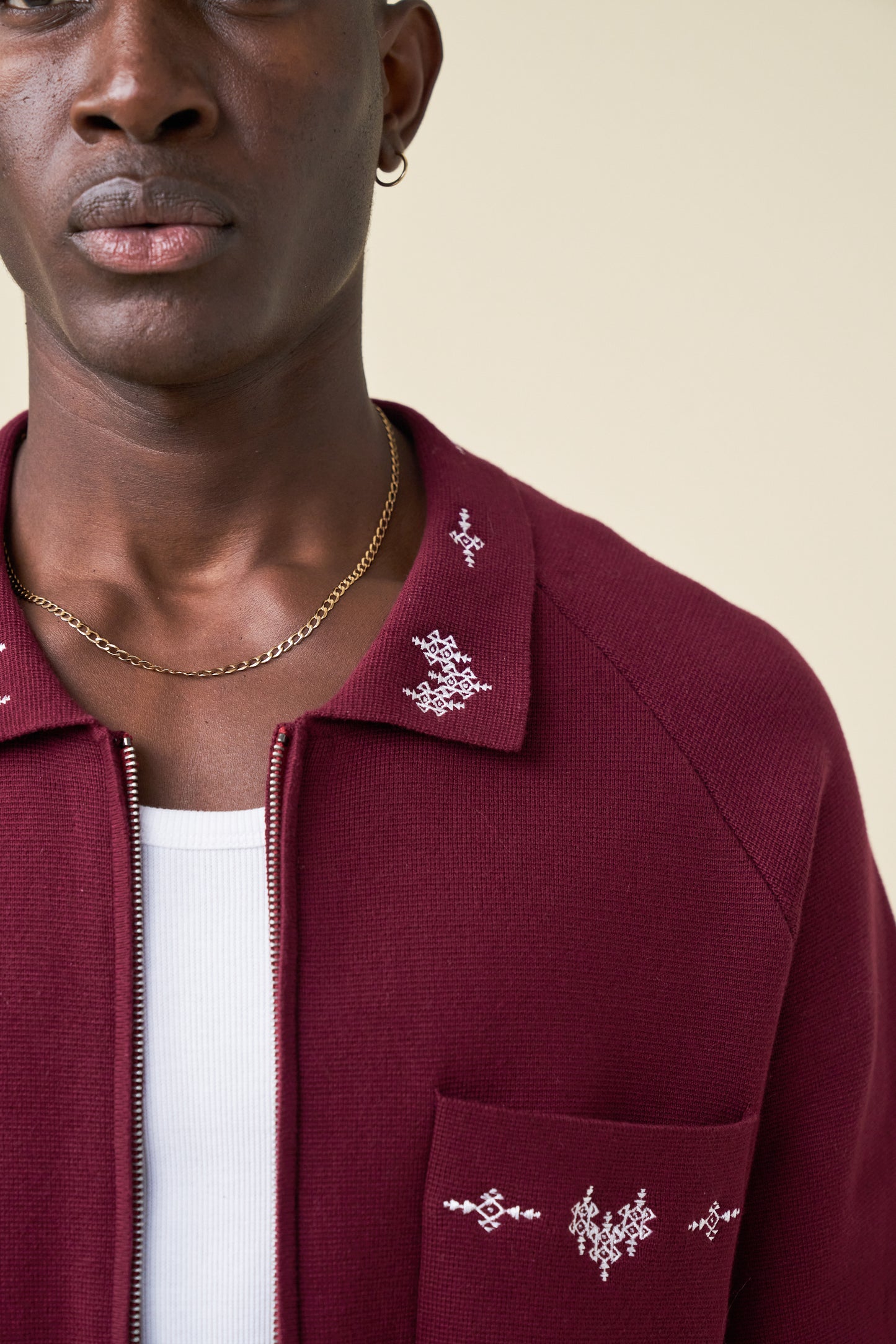 AZTEC CROPPED ZIP KNIT POLO - MAROON