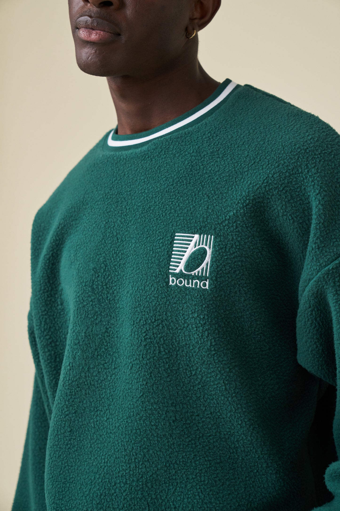 REVERSE FLEECE GRID SWEATER  - BOTTLE GREEN