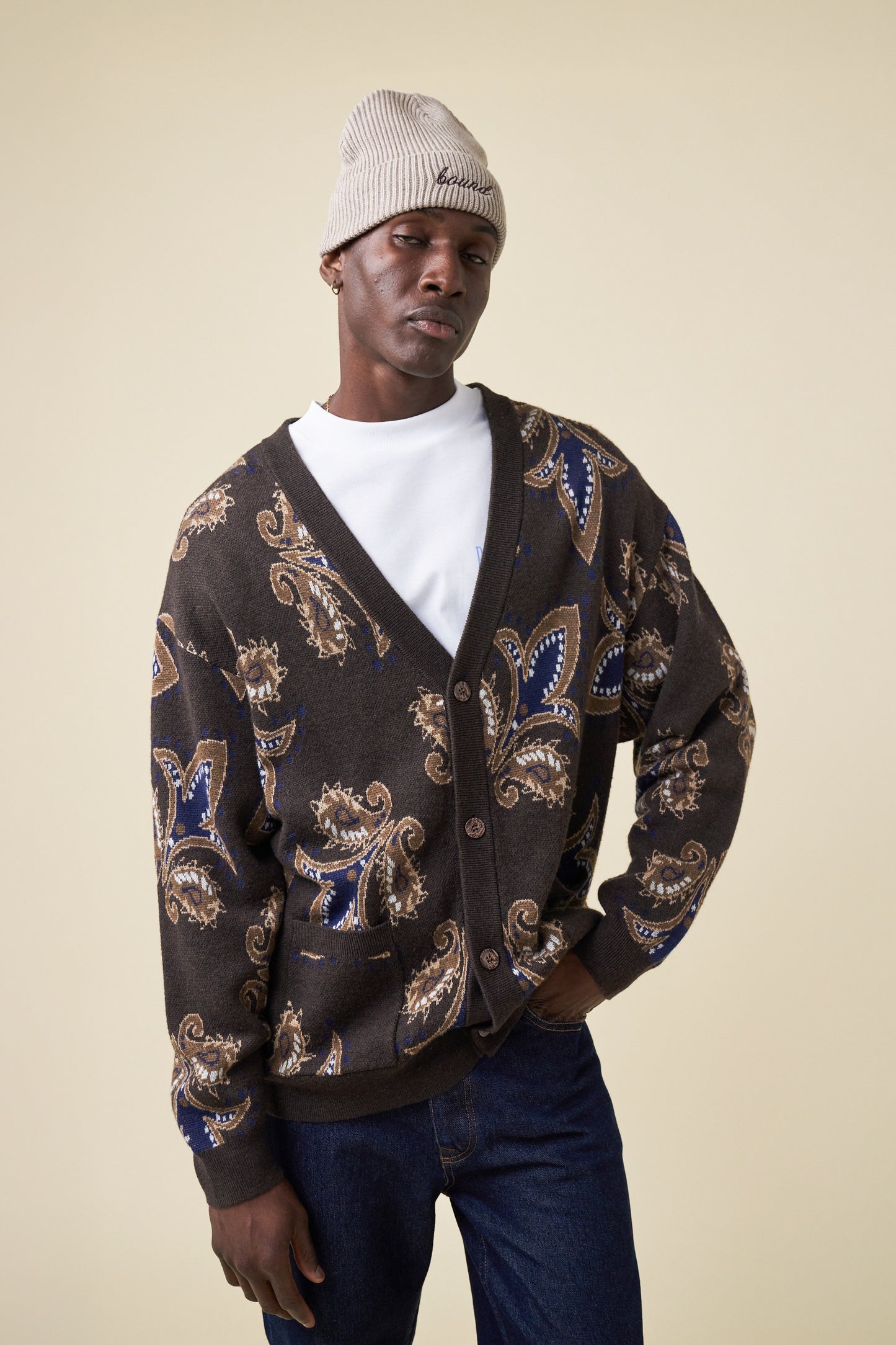 PAISLEY WOOL GRANDAD CARDIGAN