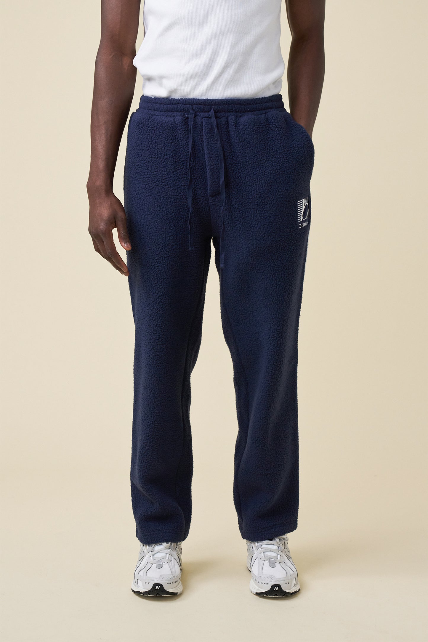 REVERSE FLEECE GRID STRAIGHT JOGGERS - NAVY