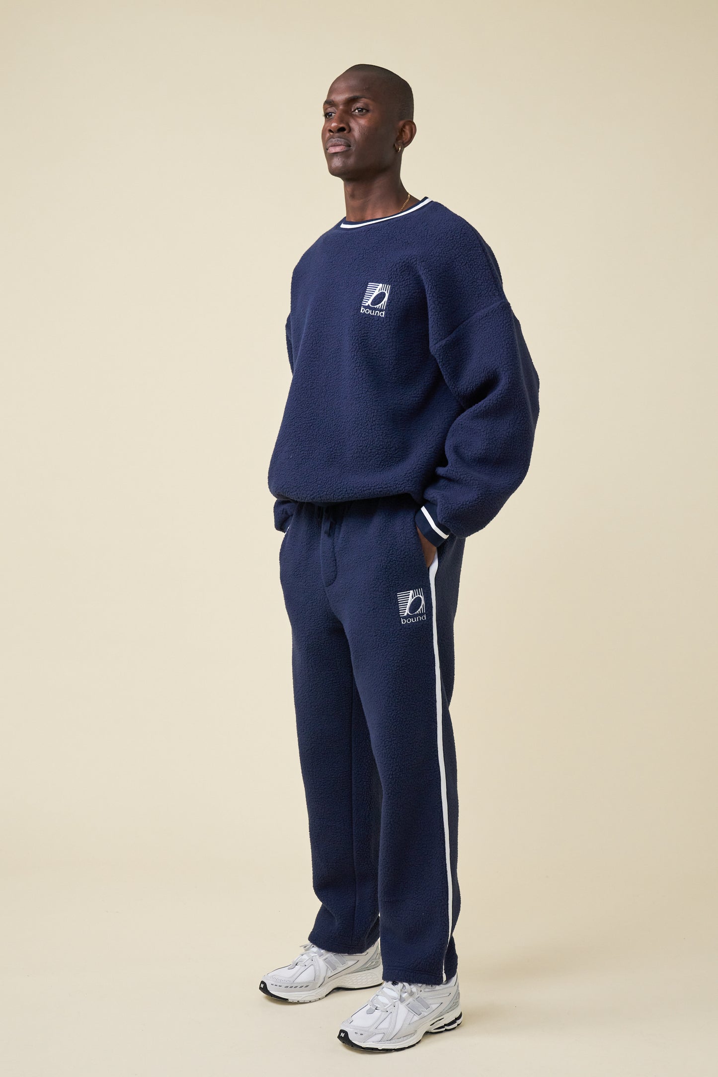 REVERSE FLEECE GRID STRAIGHT JOGGERS - NAVY