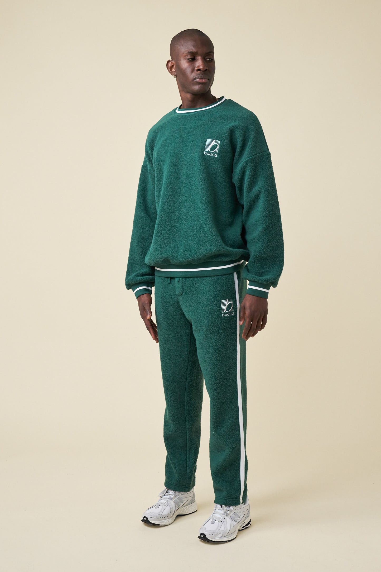 REVERSE FLEECE GRID STRAIGHT JOGGERS - BOTTLE GREEN