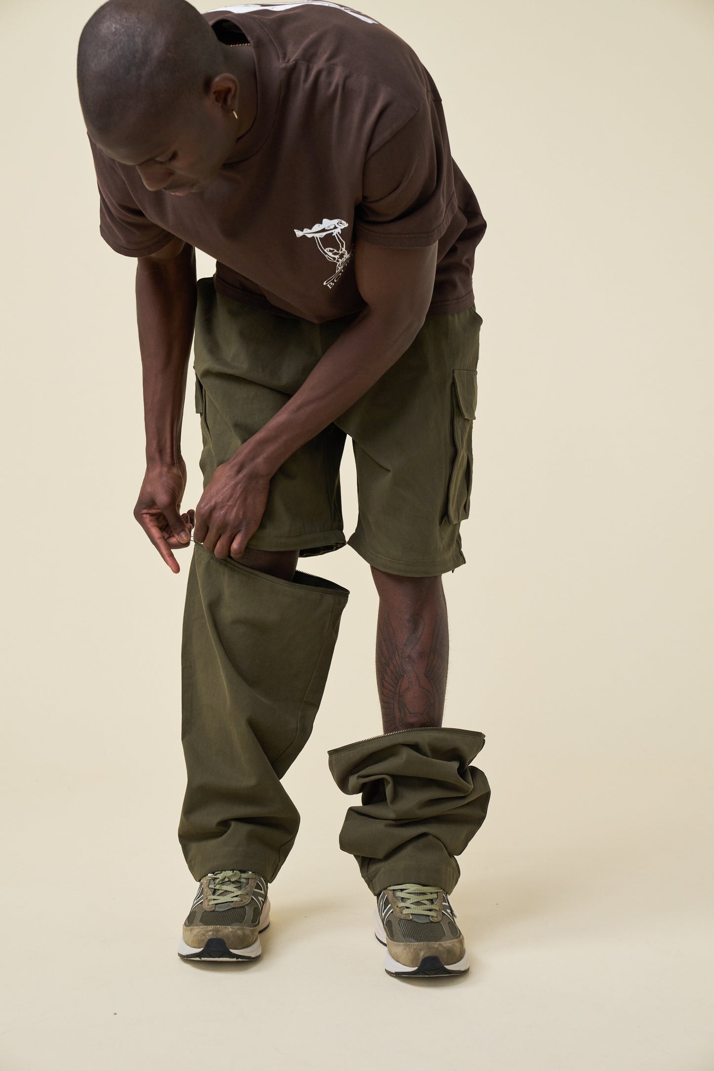 CANVAS CARGO TROUSER + SHORT ZIP OFFS - ARMY GREEN