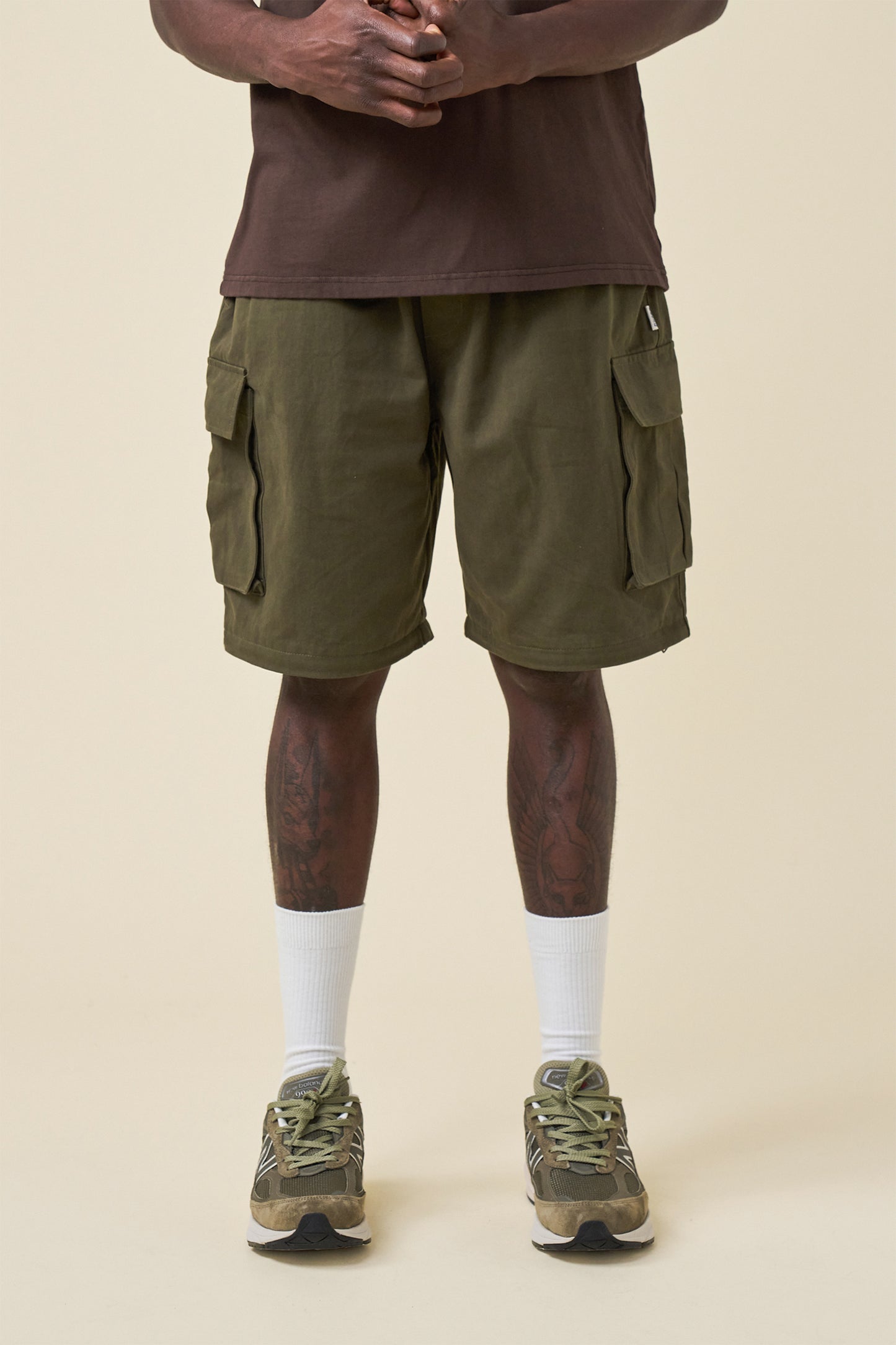 CANVAS CARGO TROUSER + SHORT ZIP OFFS - ARMY GREEN