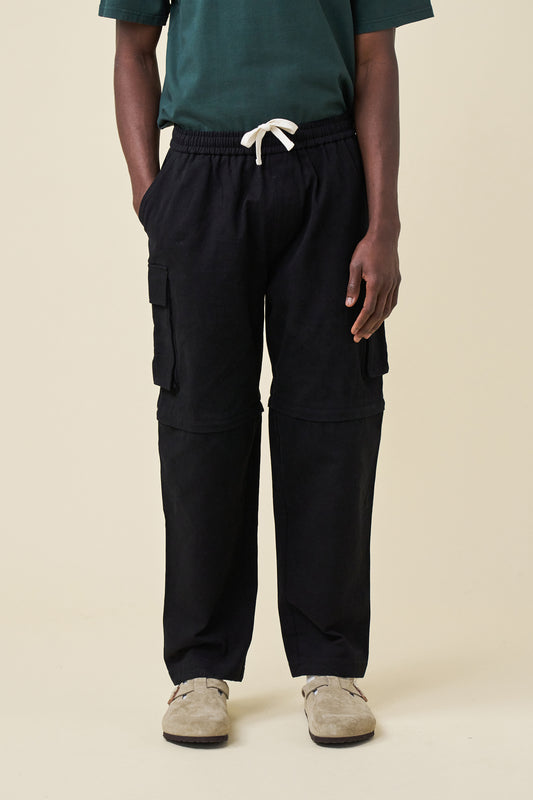 CANVAS CARGO TROUSER + SHORT ZIP OFFS - BLACK