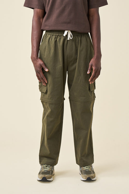 CANVAS CARGO TROUSER + SHORT ZIP OFFS - ARMY GREEN