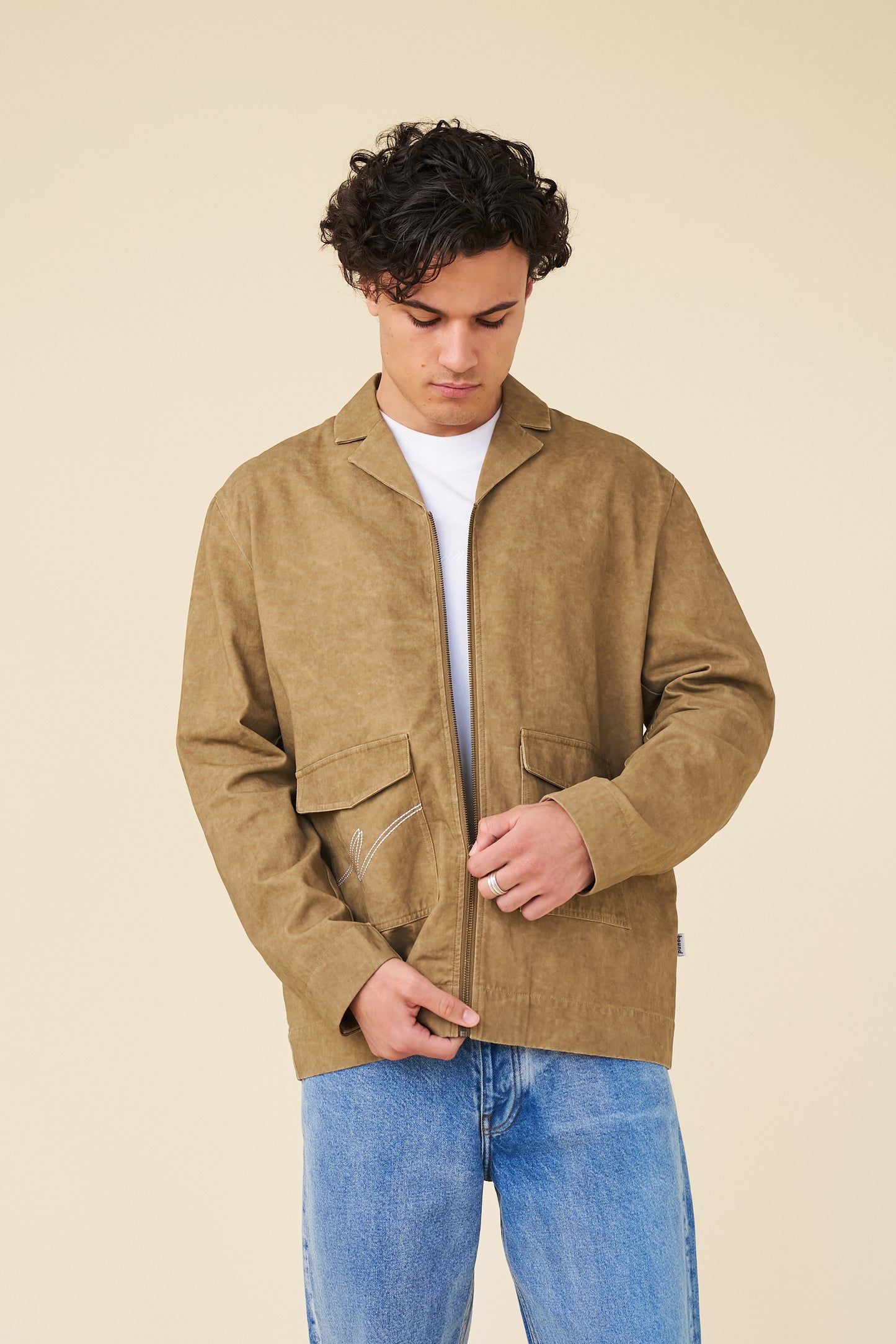 ACID WASH WORKWEAR ZIP UP - BROWN