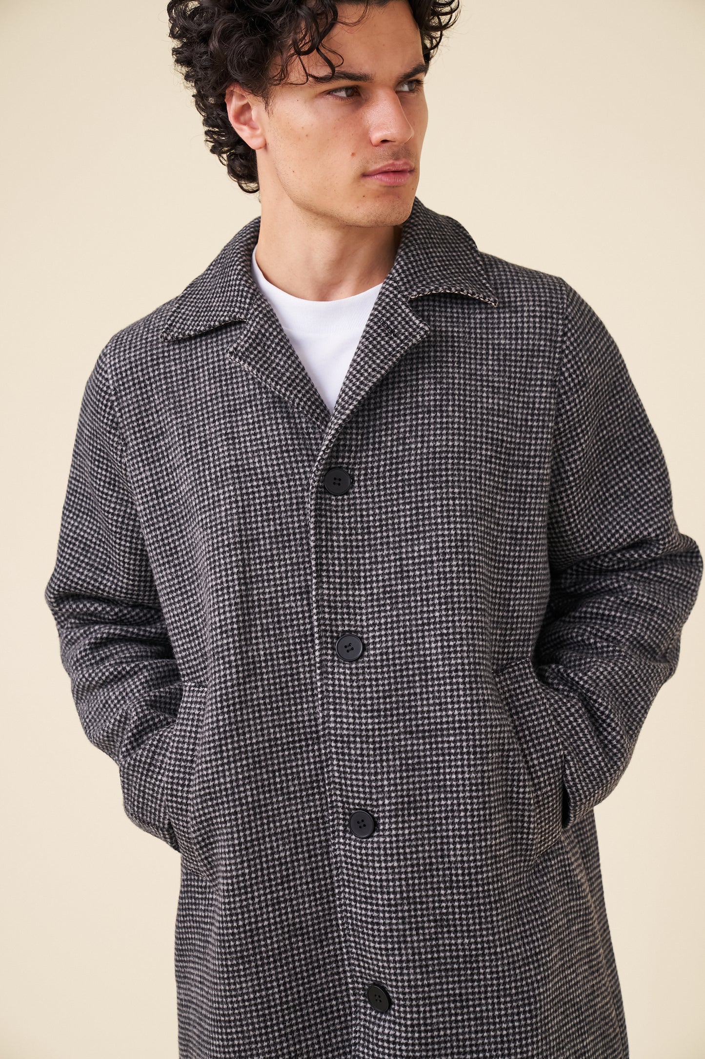 TRIBECA DOGTOOTH WOOL COAT - CHARC BLACK