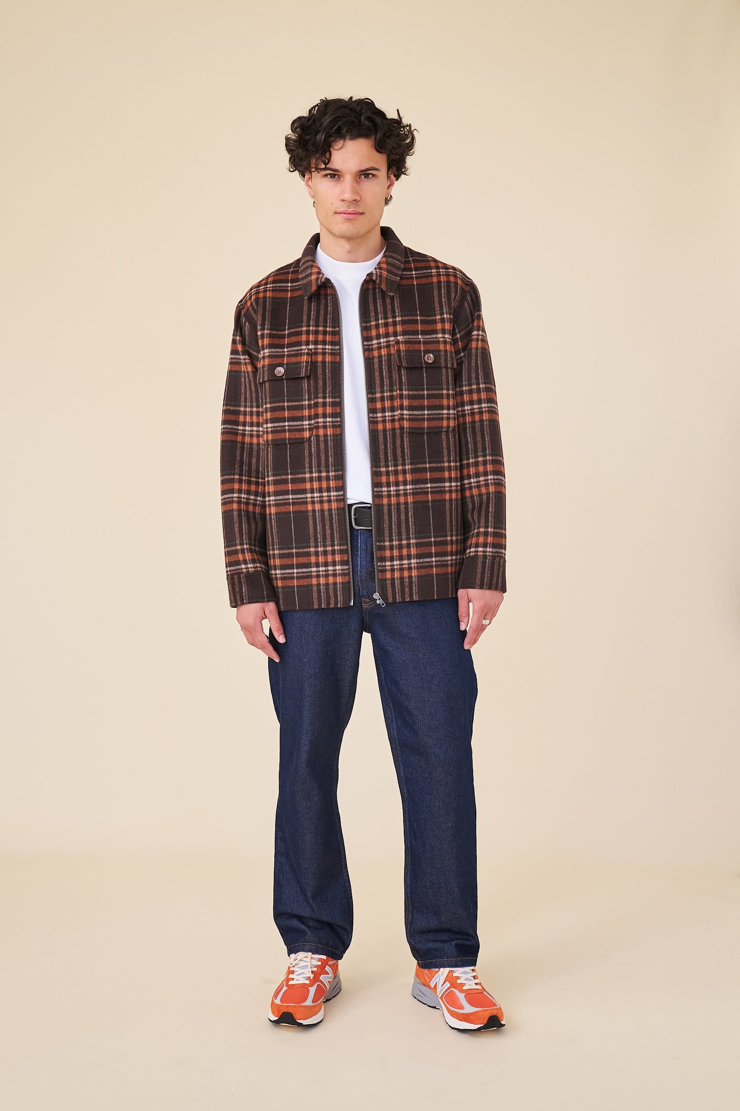 BYRANT CHECK WOOL COAT  - BROWN / RUST