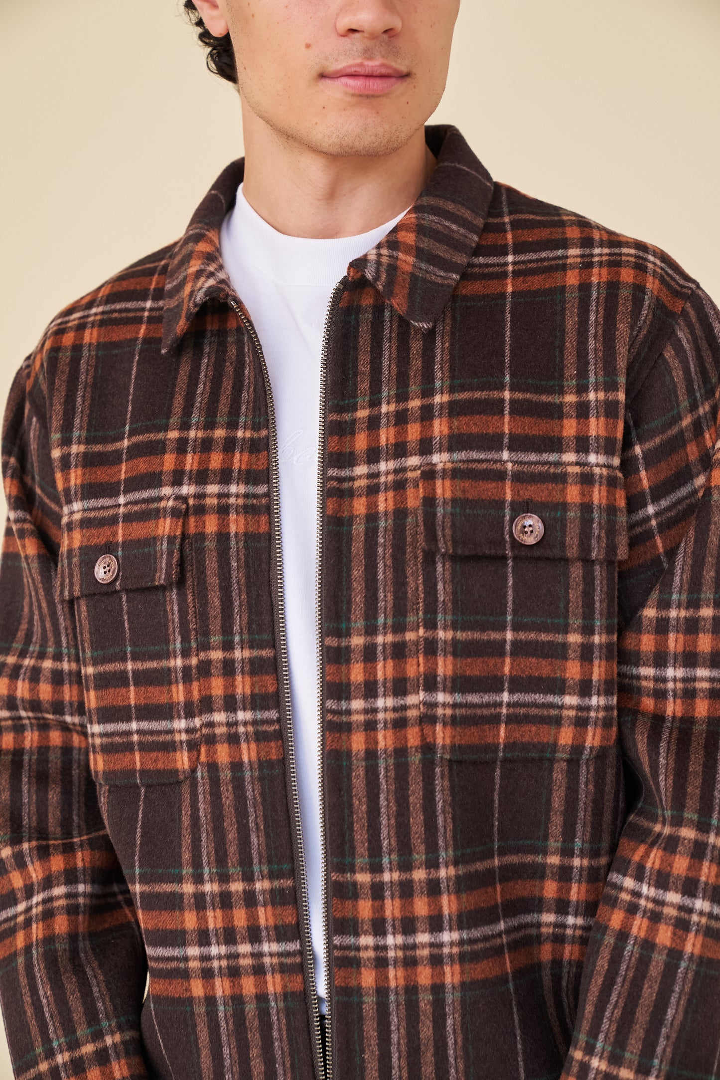 BYRANT CHECK WOOL COAT  - BROWN / RUST