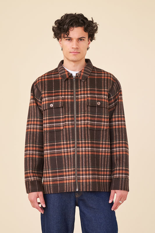 BYRANT CHECK WOOL COAT  - BROWN / RUST