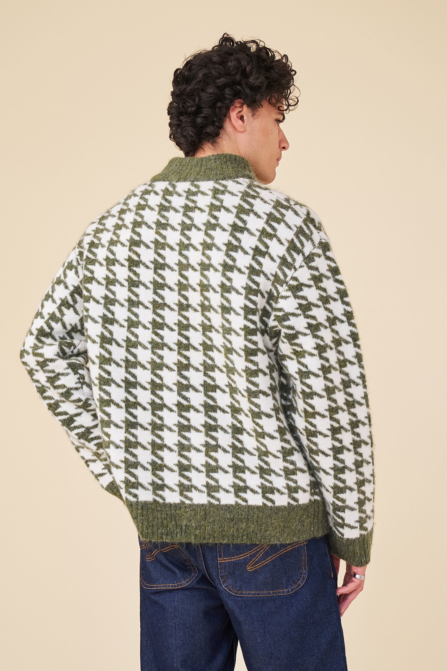 DOGTOOTH ALPACA 1/4 ZIP KNIT - MOSS