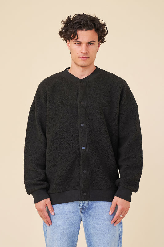 BOMBER FLEECE CARDIGAN - BLACK