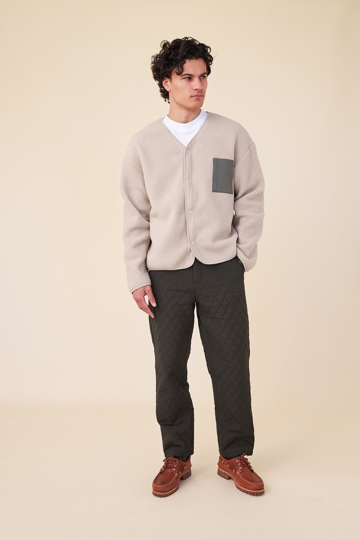 POCKET FLEECE CARDIGAN - SAND