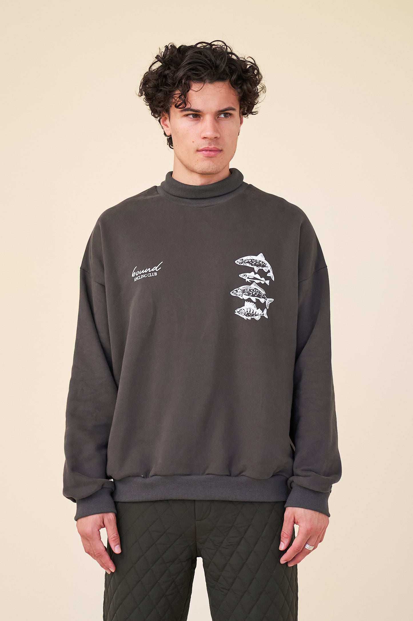 ANGLING CLUB ROLL NECK JERSEY SWEATER - CHARCOAL