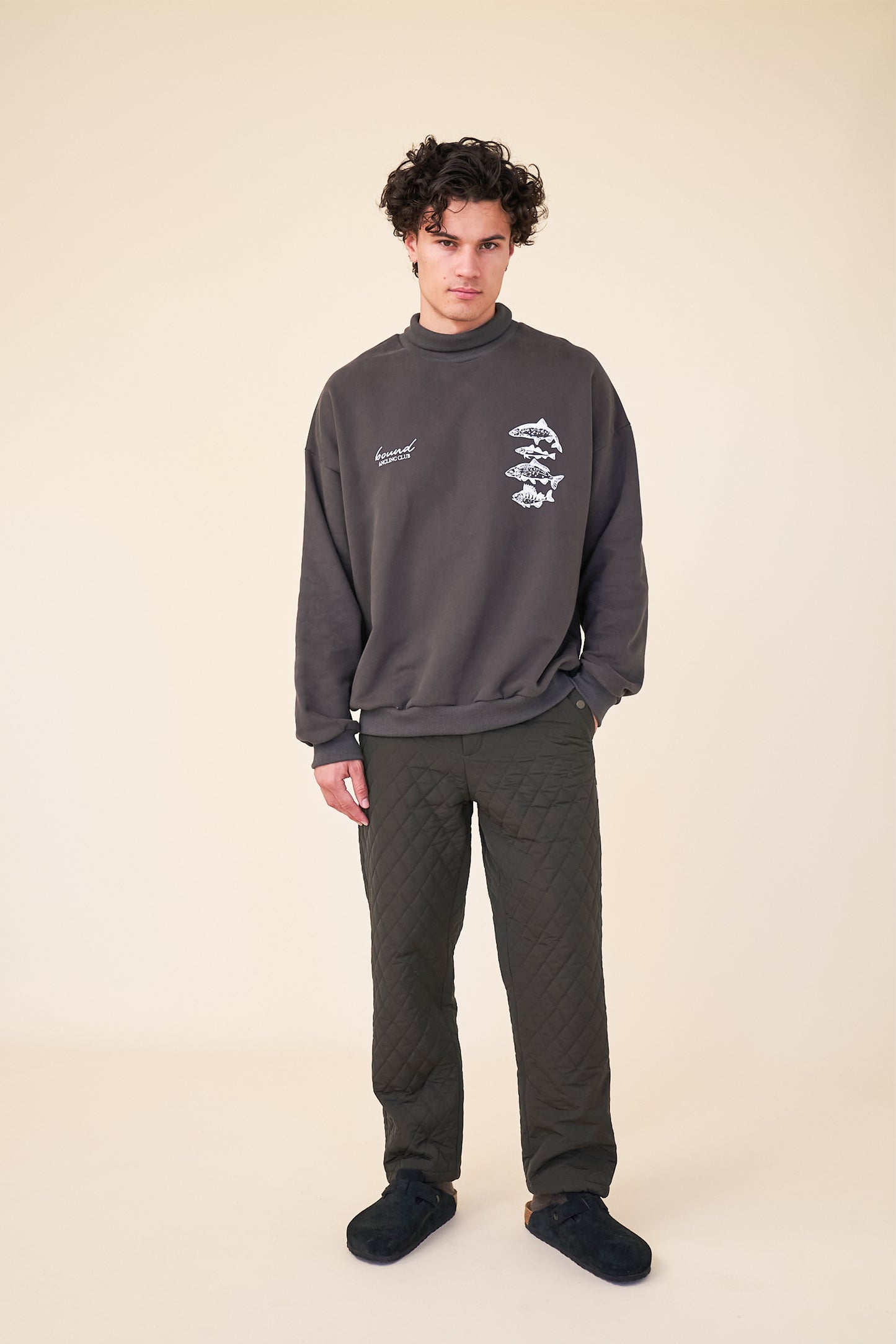 ANGLING CLUB ROLL NECK JERSEY SWEATER - CHARCOAL