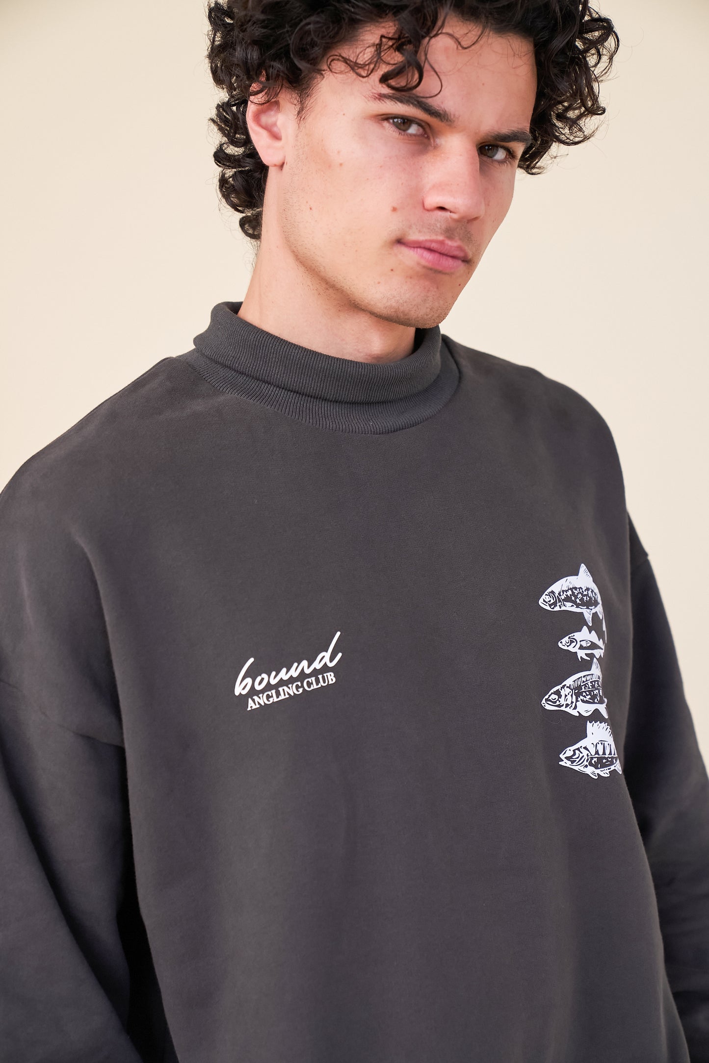 ANGLING CLUB ROLL NECK JERSEY SWEATER - CHARCOAL