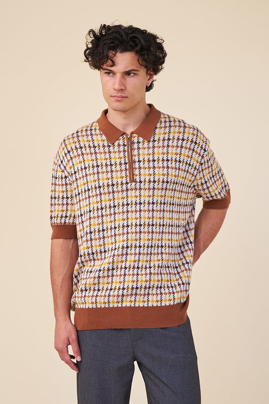 FINN 1/4 ZIP DOGTOOTH KNIT POLO