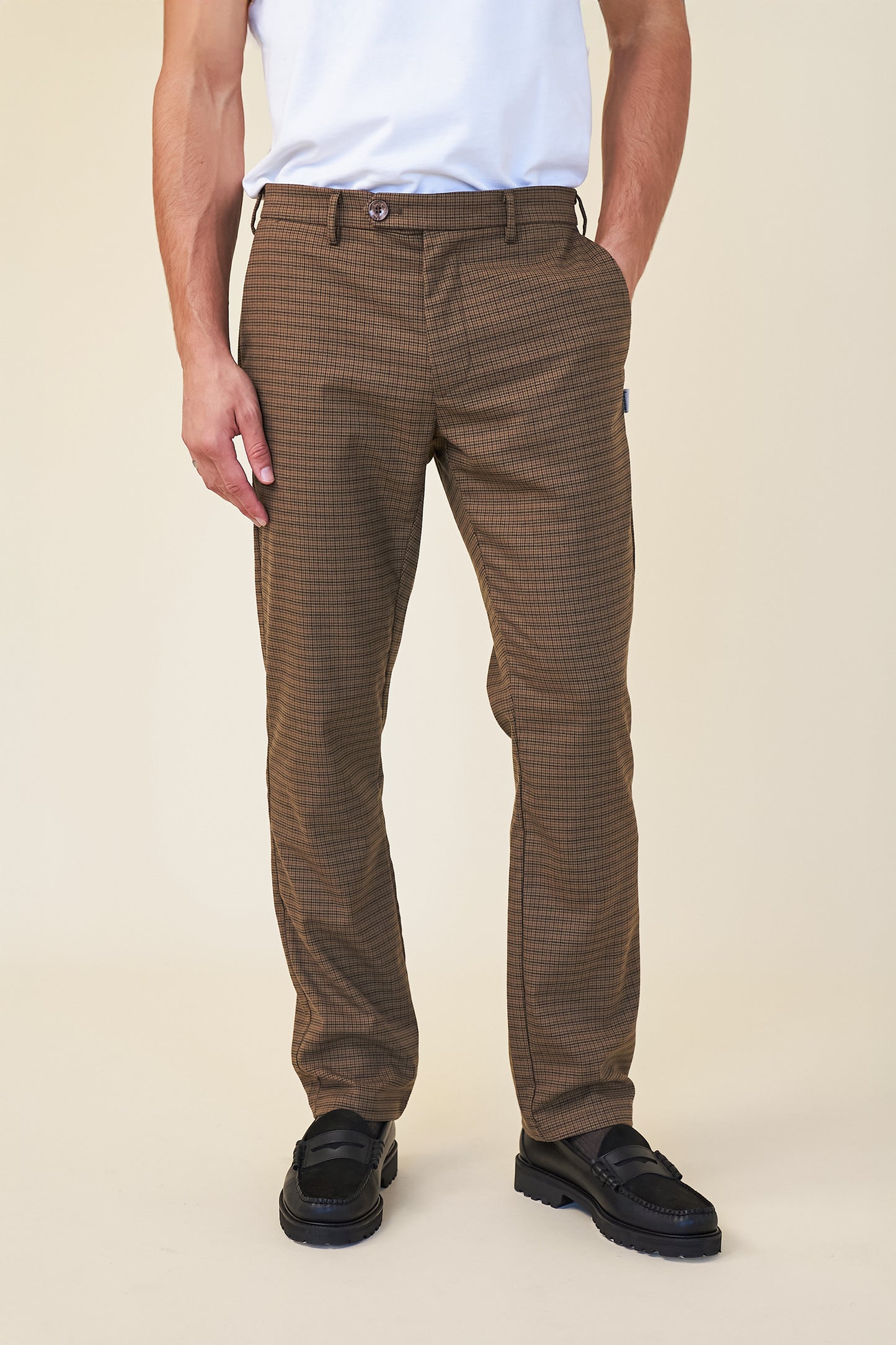 DOGTOOTH SMART TROUSER - FOX BROWN